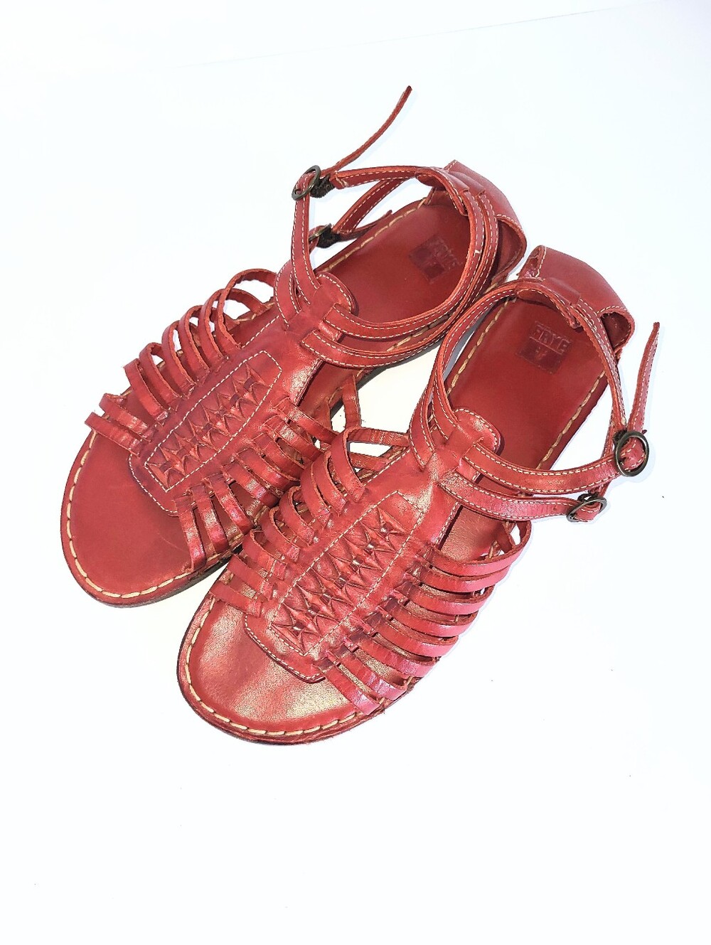 Frye Kayla Huarache Sandals Caged Gladiator Genuine Leather Oxblood Red Size 8.5 - Picture 6 of 16